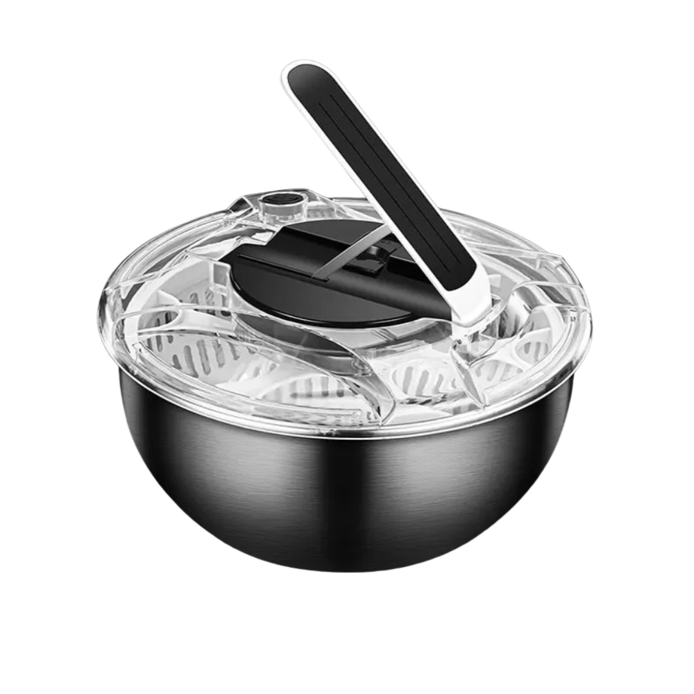 Salad Spinner Stainless Steel Manual Press Vegetable Dryer Washer Bowl – Silver