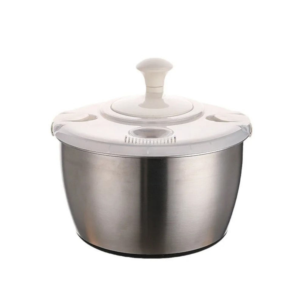Salad Spinner 6L Stainless Steel Manual Vegetable Dryer Strainer Bowl – Silver