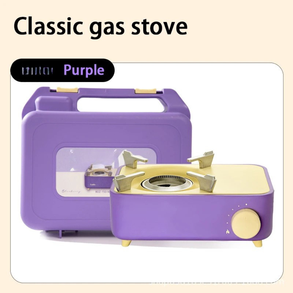 Camping Gas Stove 2.1kW Portable Folding Butane Cassette Burner – Purple