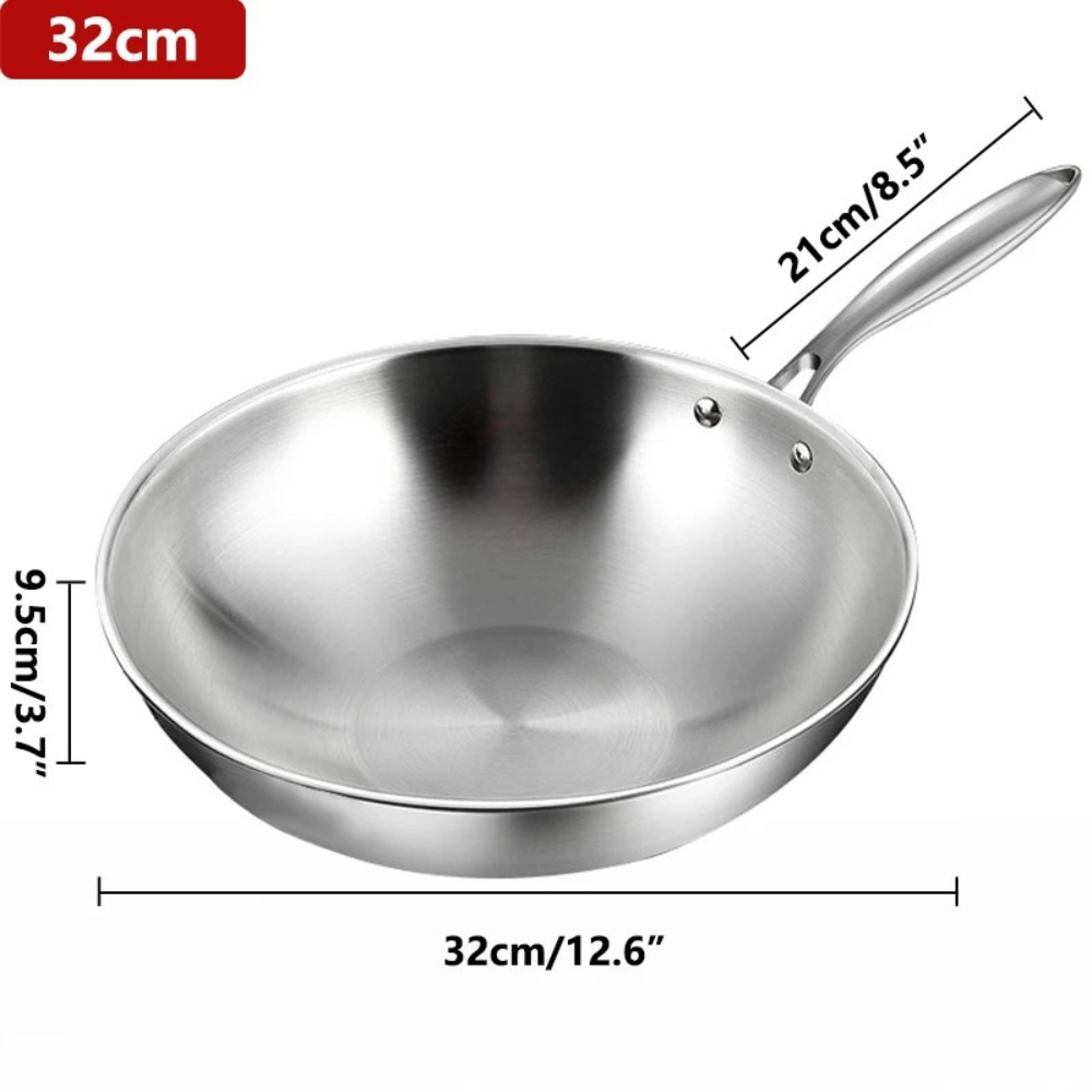 Stainless Steel Wok 32cm Tri Ply Induction Compatible Uncoated