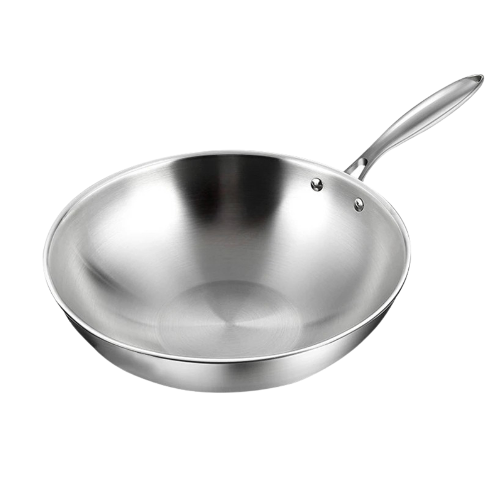 Stainless Steel Wok 32cm Tri Ply Induction Compatible Uncoated
