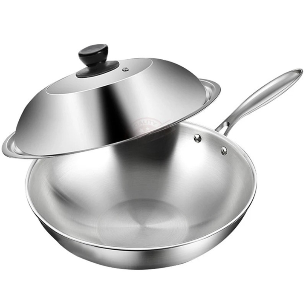 Stainless Steel Wok 32cm Tri Ply Induction Compatible Glass Lid