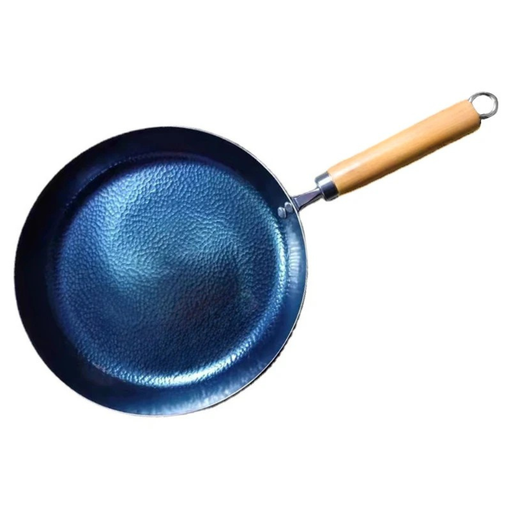 Iron Frying Pan 28cm Hand Hammered Uncoated Induction Compatible Skillet