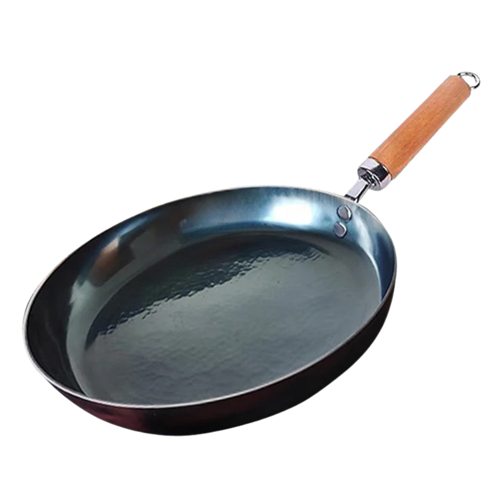 Iron Frying Pan 30cm Hand Hammered Detachable Handle Induction Compatible