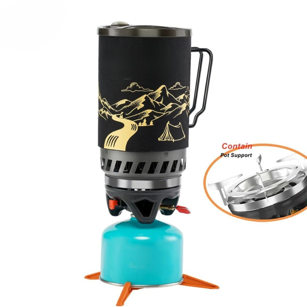 Camping Stove 1400mL Heat Exchanger Pot Portable Outdoor Cooking System – Black