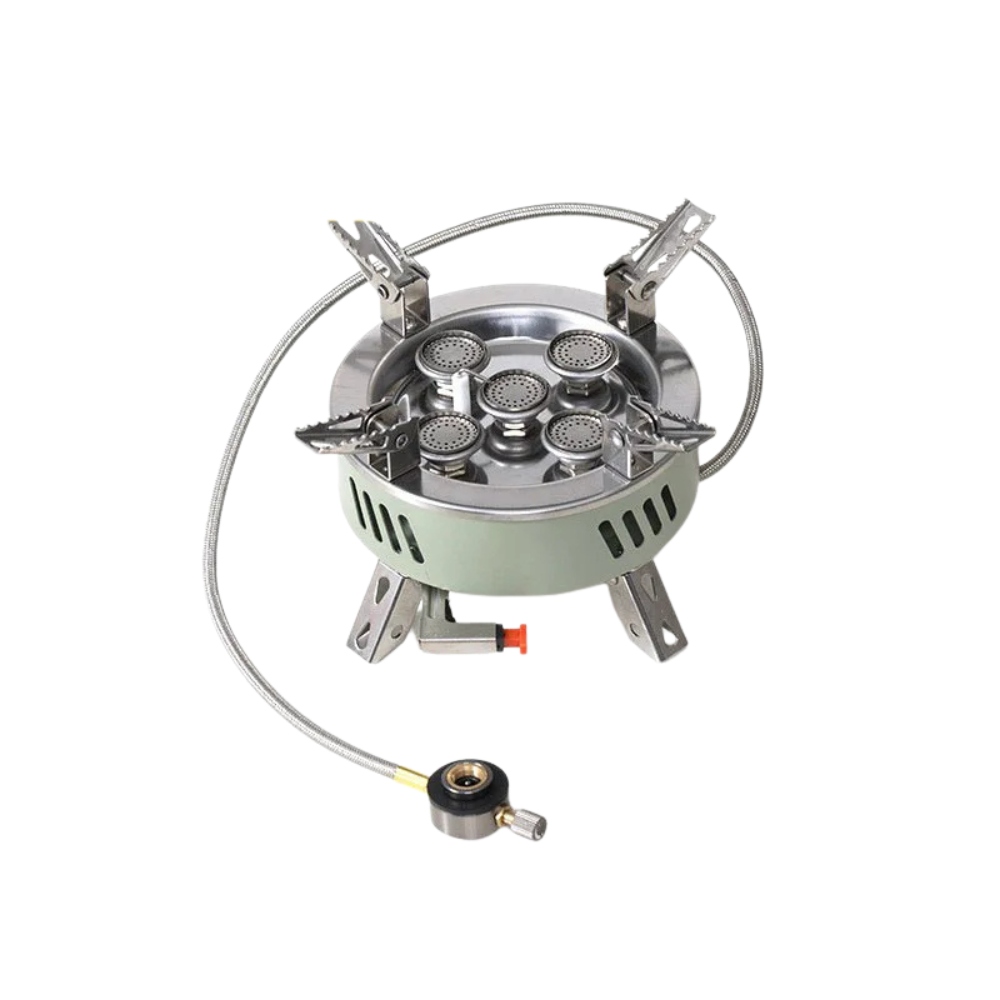 Camping Stove Windproof Gas Burner Piezo Ignition Fuel Adapter – Green