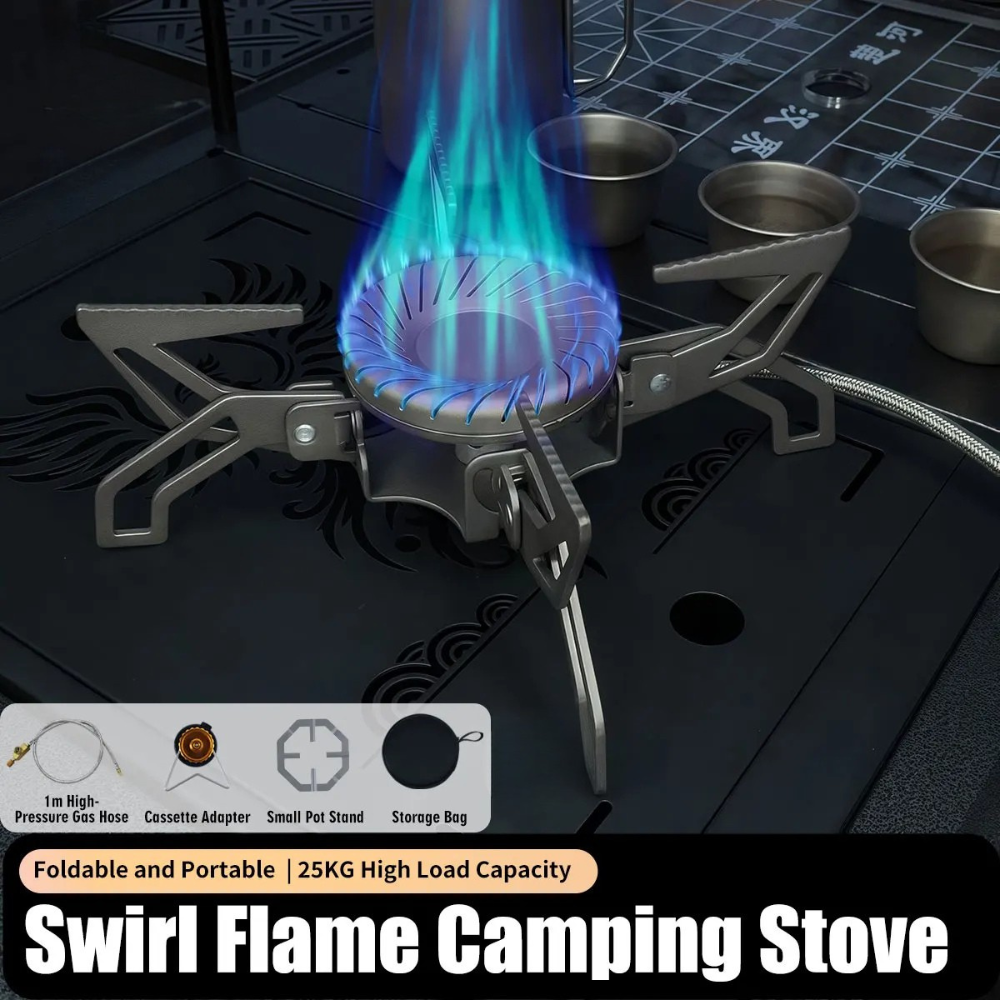 Camping Stove 4200W Swirl Flame Windproof Gas Burner Portable Cooker – Black