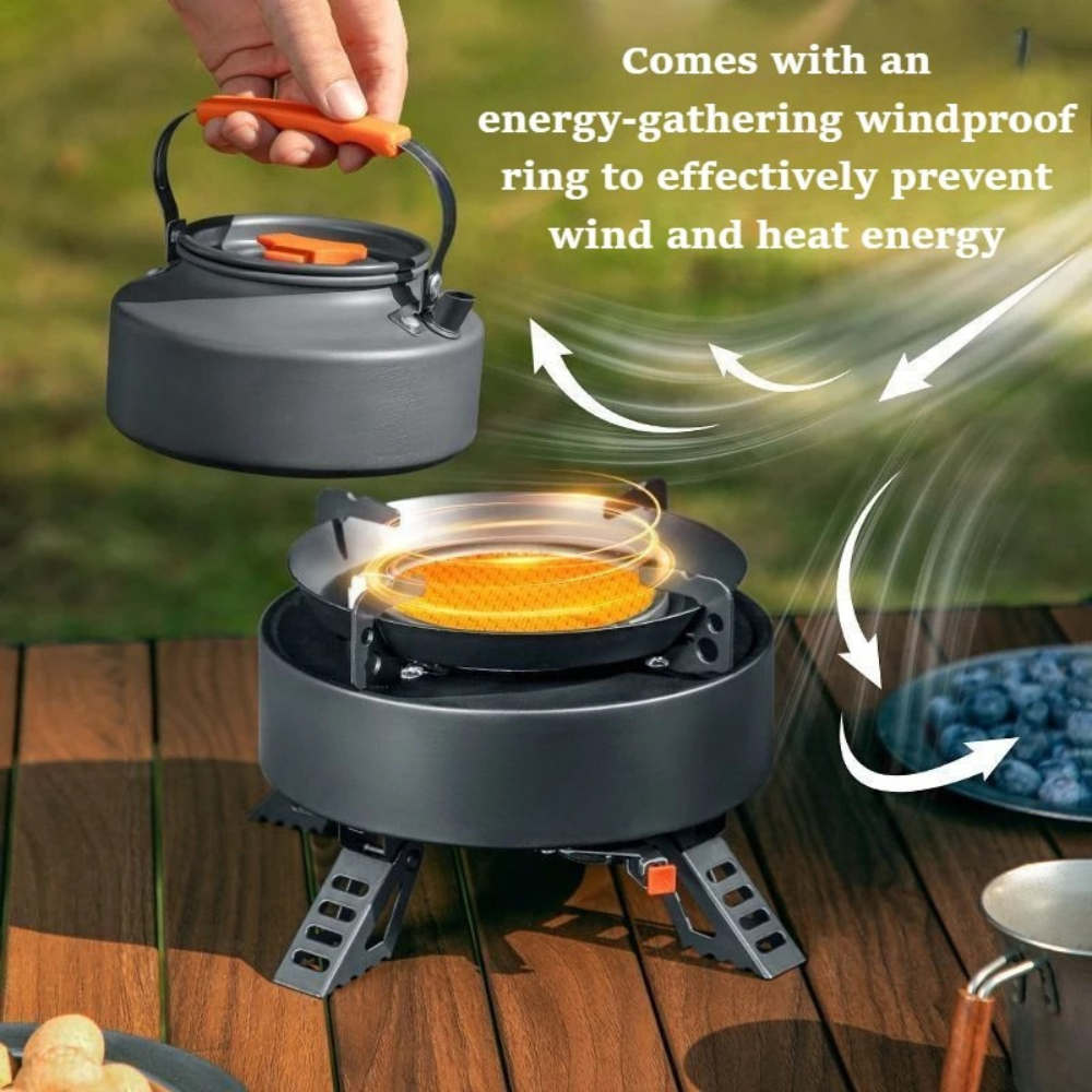 Camping Stove 4000W Infrared Gas Burner Windproof Electronic Ignition – White