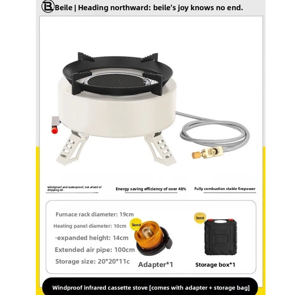 Camping Stove 4000W Infrared Gas Burner Windproof Electronic Ignition – White
