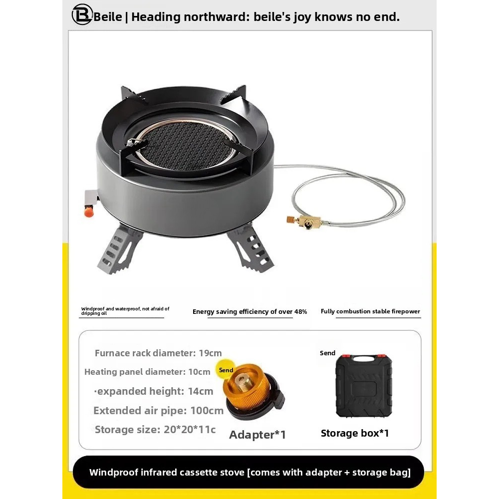 Camping Stove 4000W Infrared Gas Burner Windproof Electronic Ignition – Grey