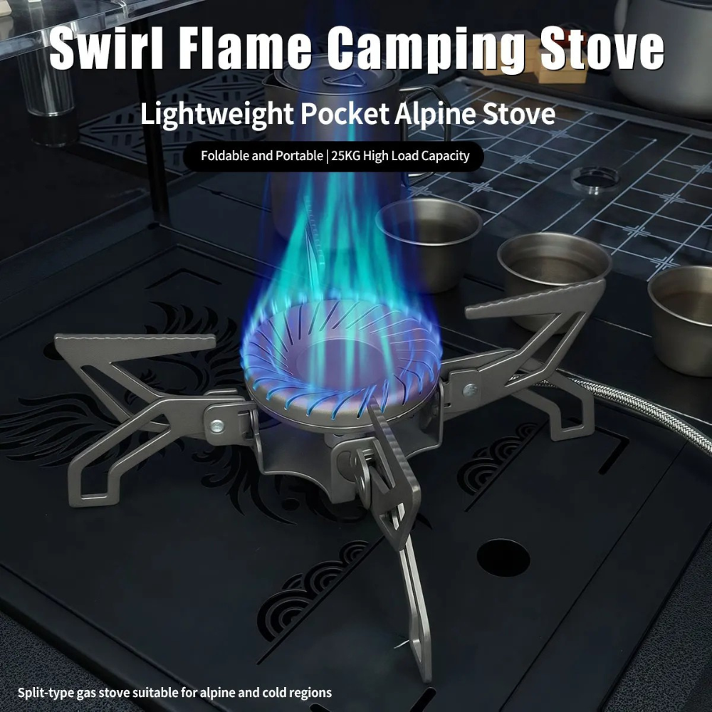 Camping Stove 4200W Swirl Flame Windproof Gas Burner Portable Cooker - Black