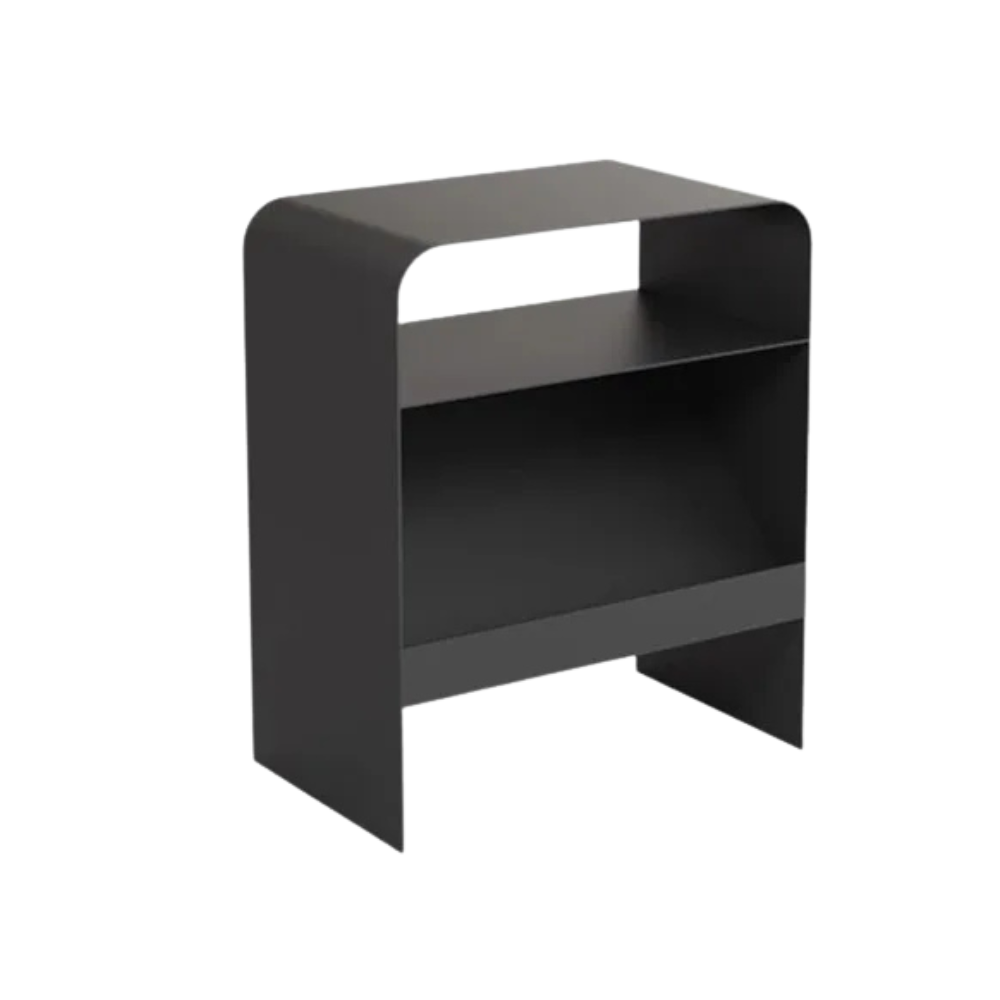 Side Table Iron Frame Built In Storage Rack Compact Bedside Table – Black