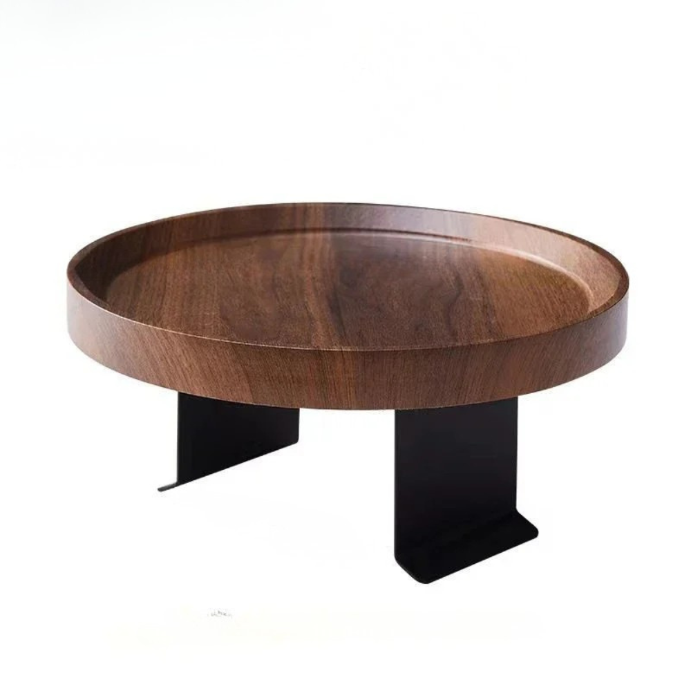 Sofa Armrest Tray Round Foldable Bamboo Clip On Couch Table – Walnut
