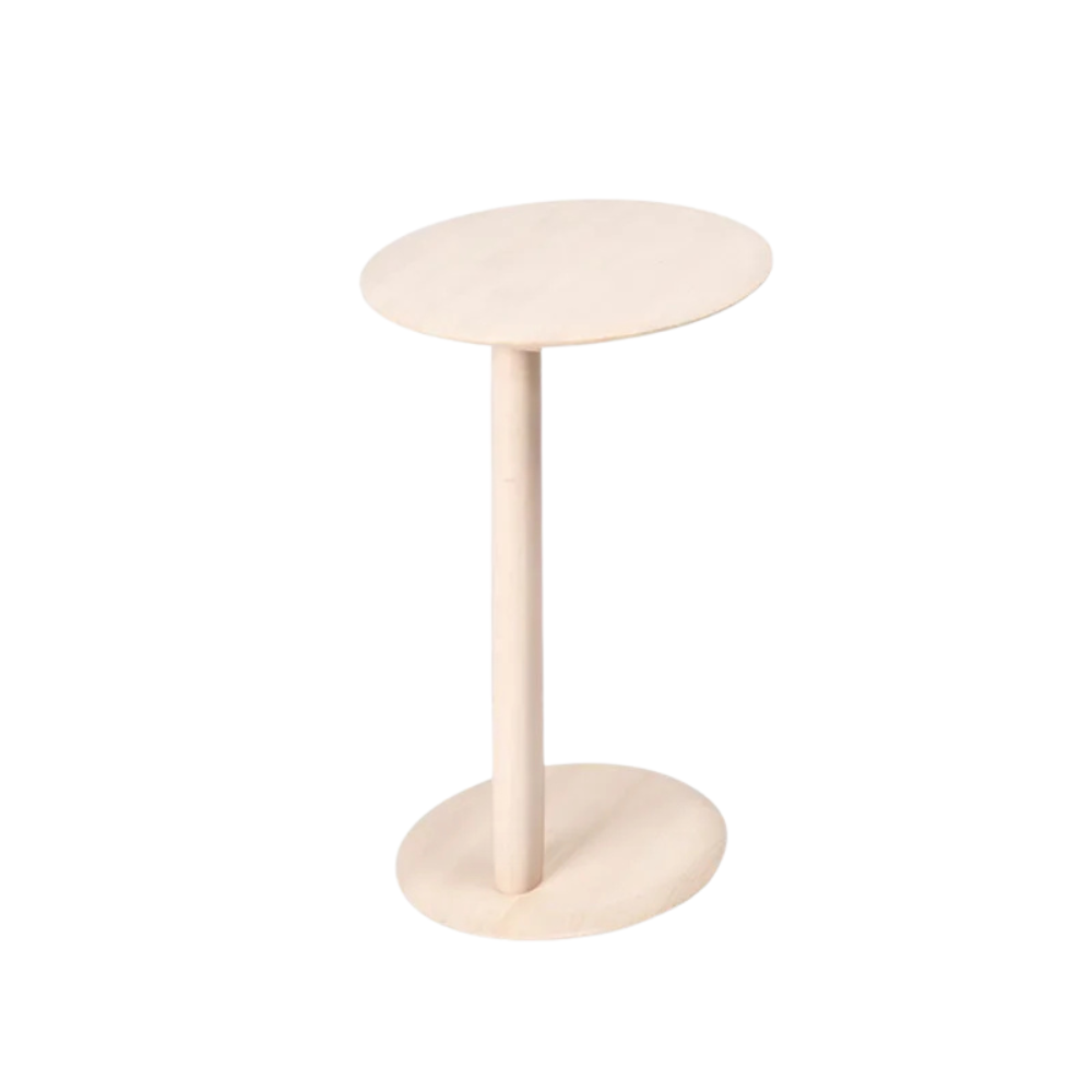 Side Table Solid Wood Round Small Coffee Table Wooden Bedside Furniture – Cream