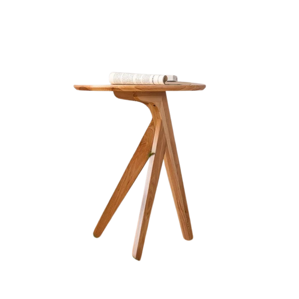 Side Table 45cm Solid Wood Round Small Coffee End Unit Tri-Leg Support – Burly Wood