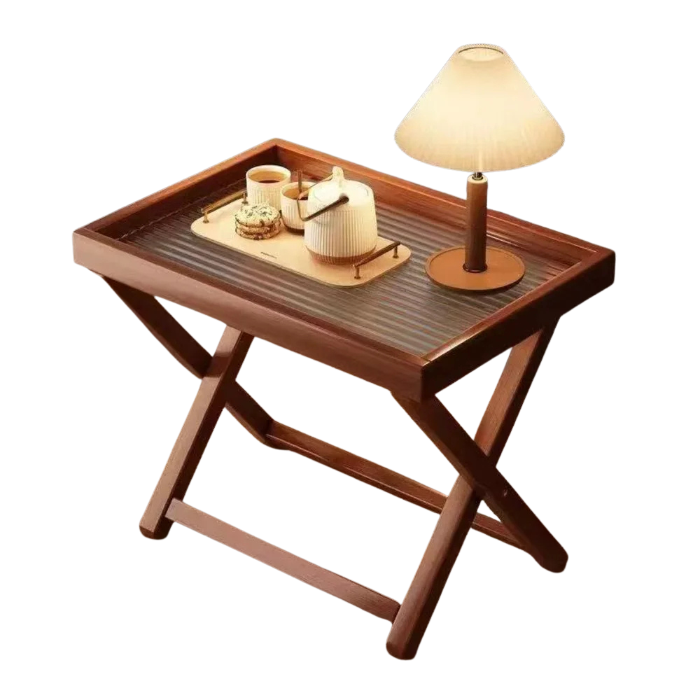 Side Table Foldable Bamboo Small Coffee End Unit with Lower Shelf – Natural