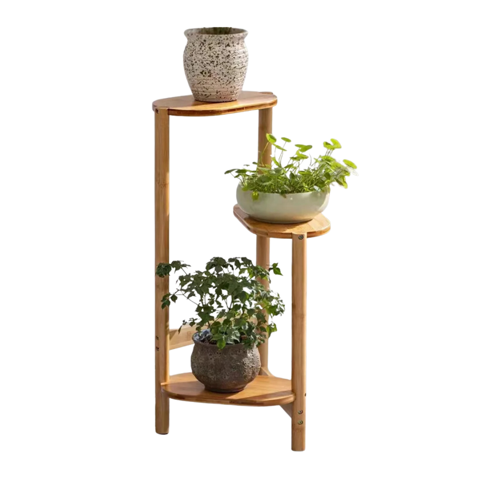 Plant Stand 3 Tier Bamboo Corner Flower Pot Shelf Display Holder – Natural Wood