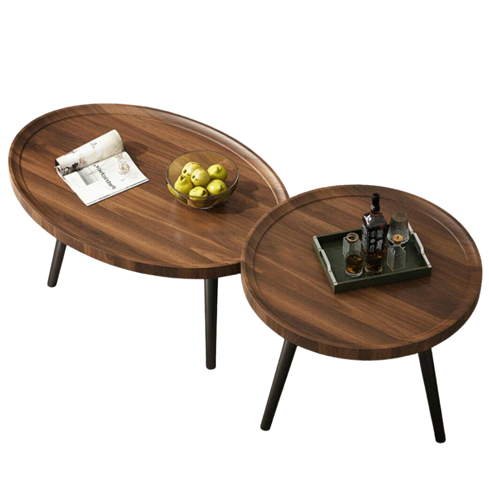 Coffee Table Set of 2 Drop Shape Nesting Wood Top Accent Tables – Walnut