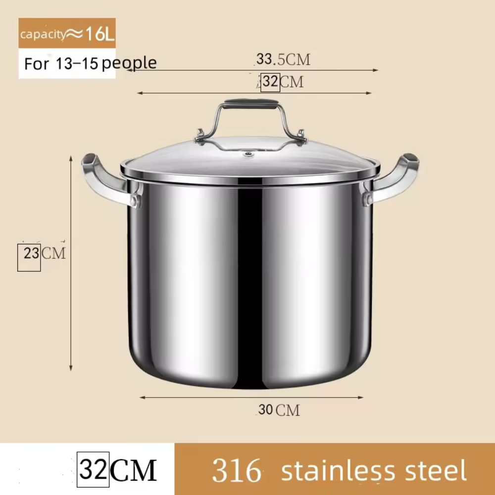 Soup Pot 32cm 316 Stainless Steel Deep Stock Cooking Pot with Lid