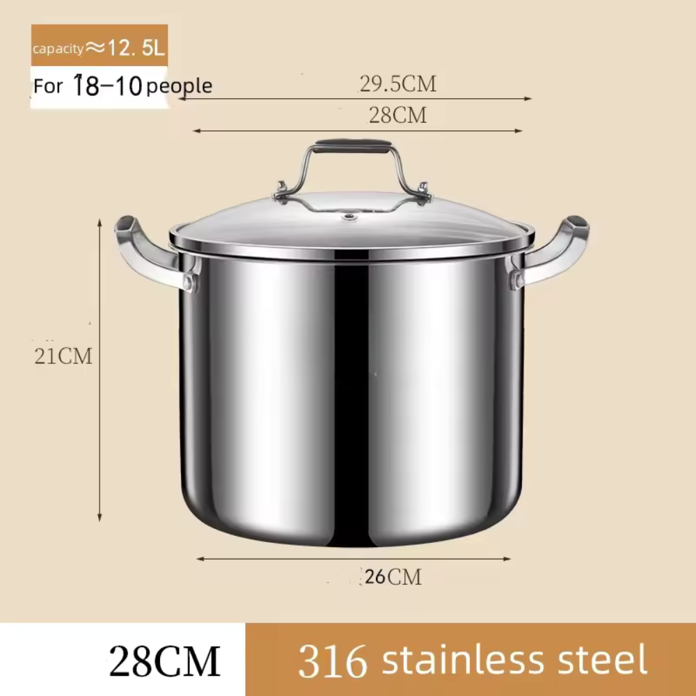Stock Pot 28cm 316 Stainless Steel Deep Cooking Casserole with Lid