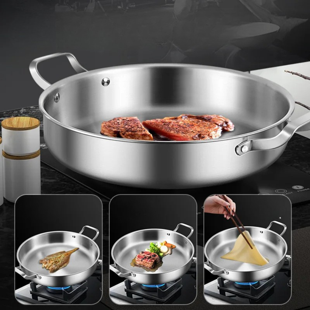 Frying Pan 28cm 316 Stainless Steel Deep Skillet with Glass Lid