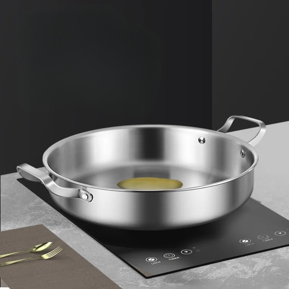 Frying Pan 30cm 316 Stainless Steel Deep Skillet with Glass Lid
