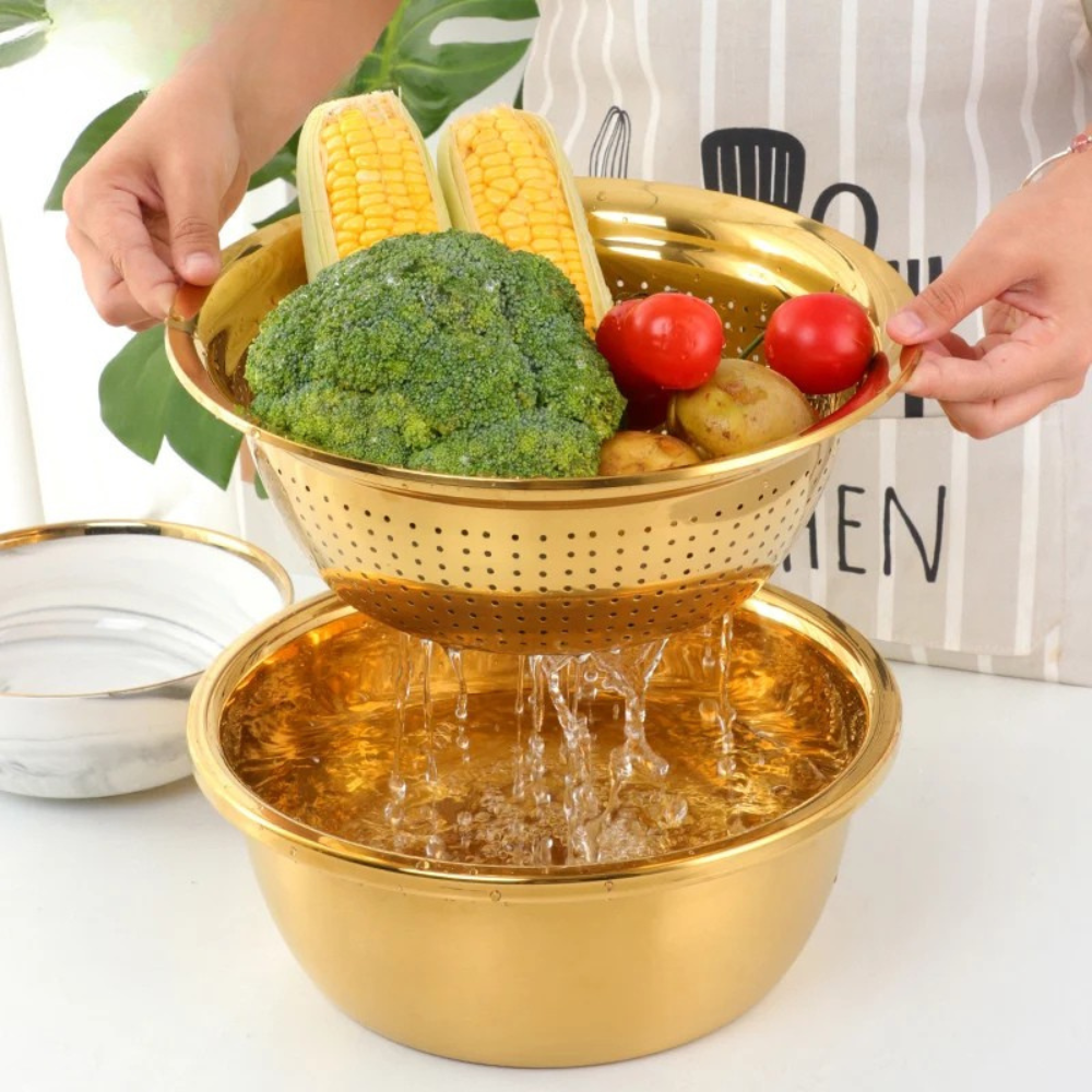 5 in 1 Kitchen Tool Stainless Steel Vegetable Slicer Grater Drain Bowl Set -  Rainbow