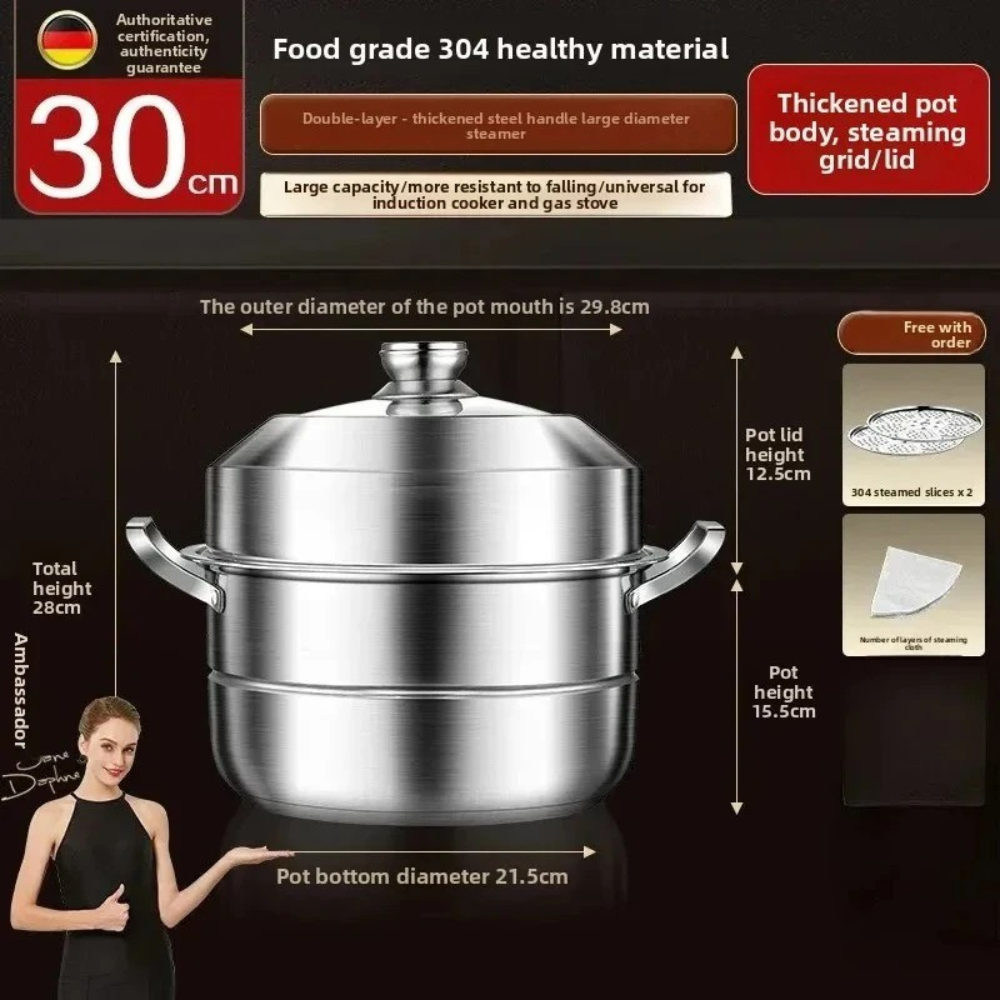 Food Steamer 30cm 304 Stainless Steel Multi Layer Cooking Pot with Lid