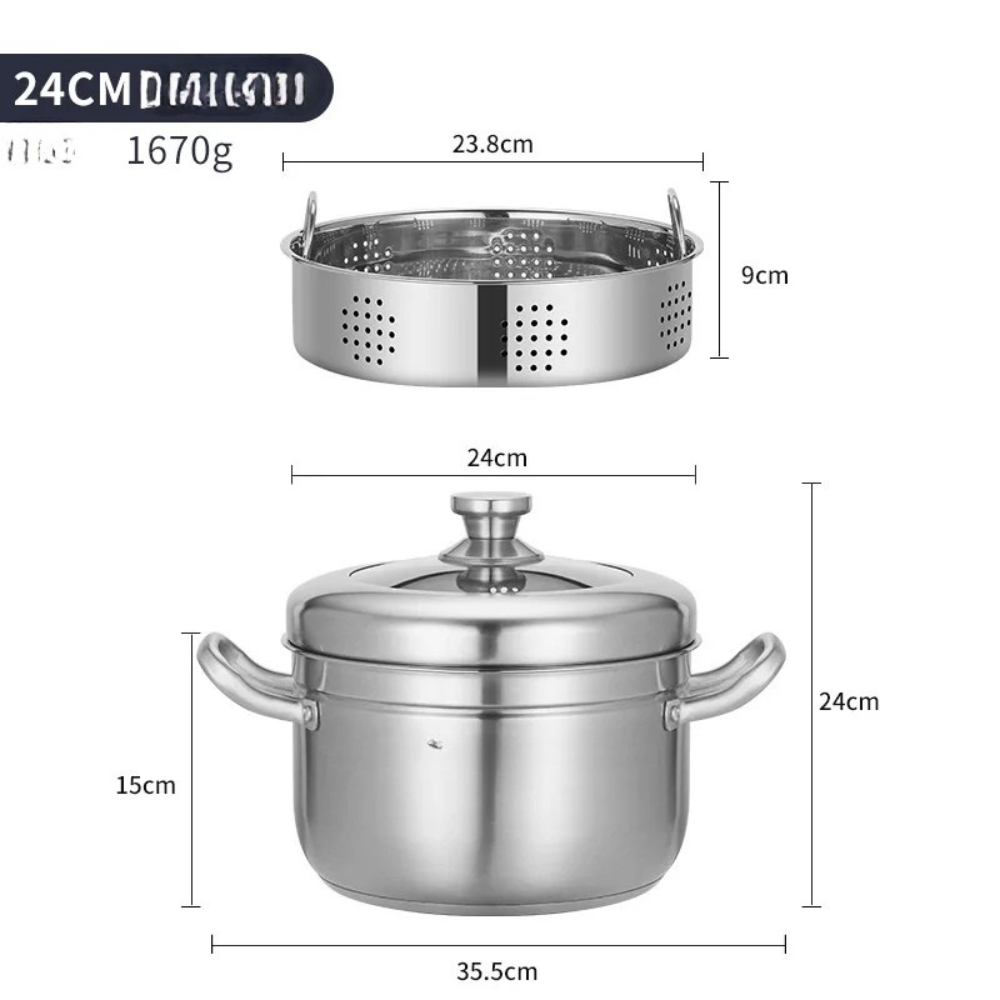 Food Steamer 24cm 304 Stainless Steel Multi Layer Cooking Pot with Lid