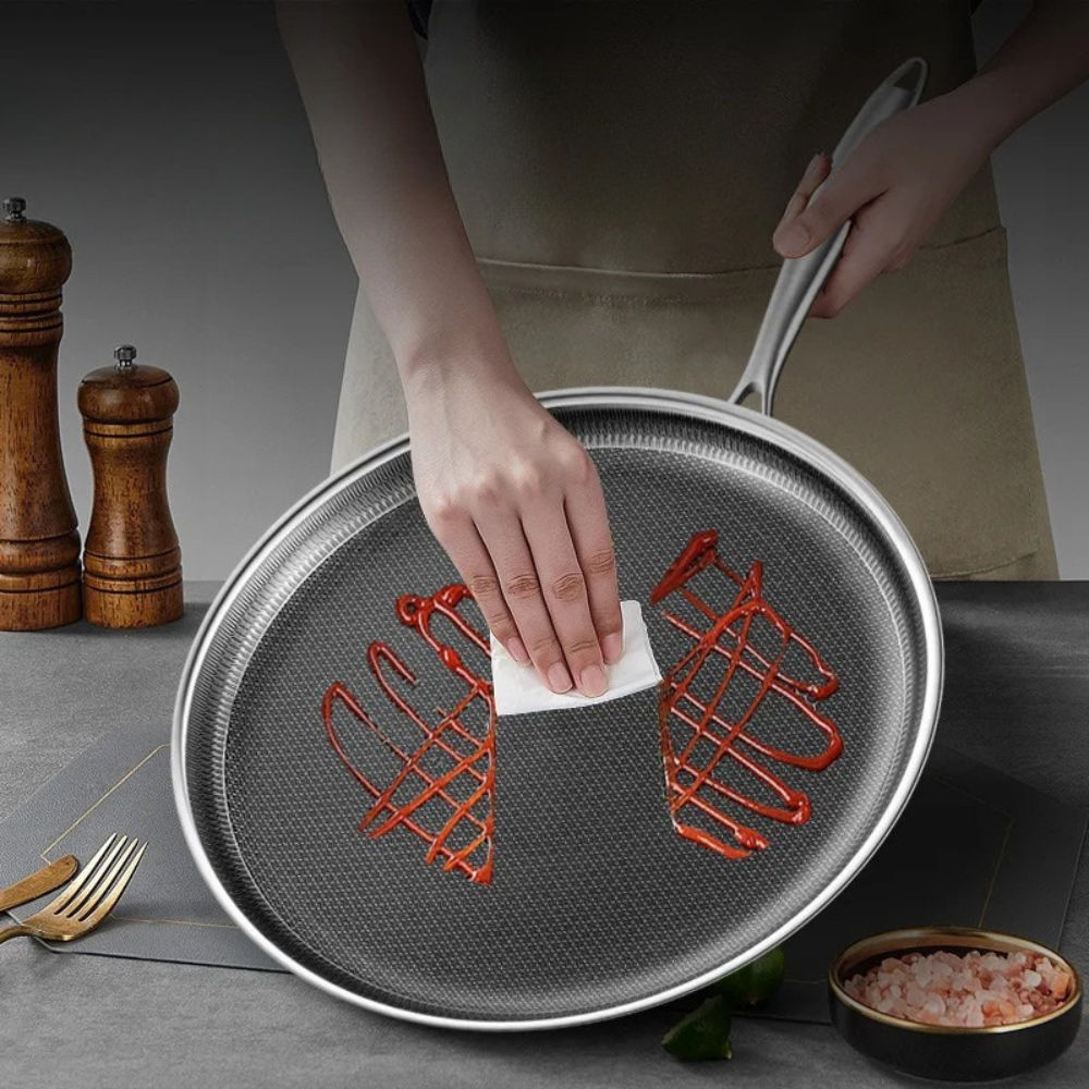Frying Pan 28cm 316 Stainless Steel Flat Pizza Pan Pancake Steak Cooking Plate