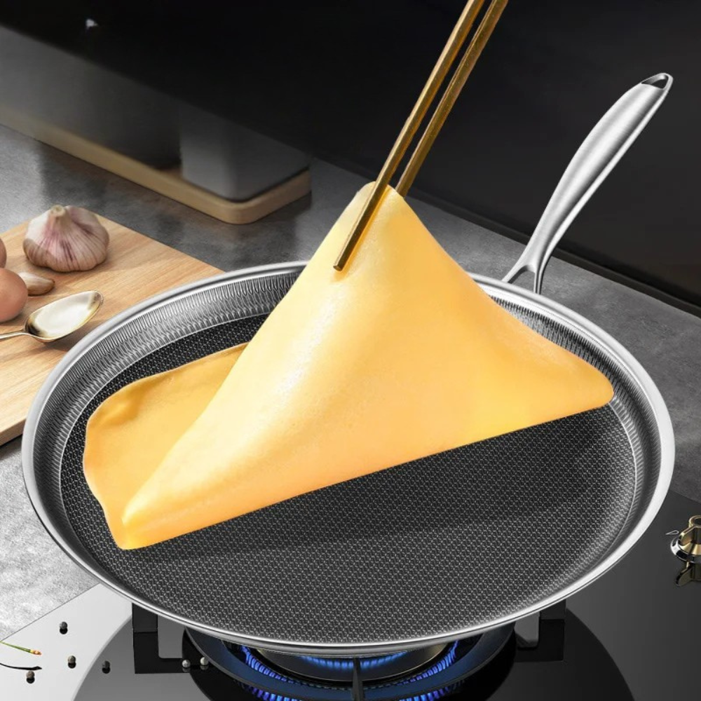 Frying Pan 32cm 316 Stainless Steel Flat Pizza Pan Pancake Steak Cooking Plate