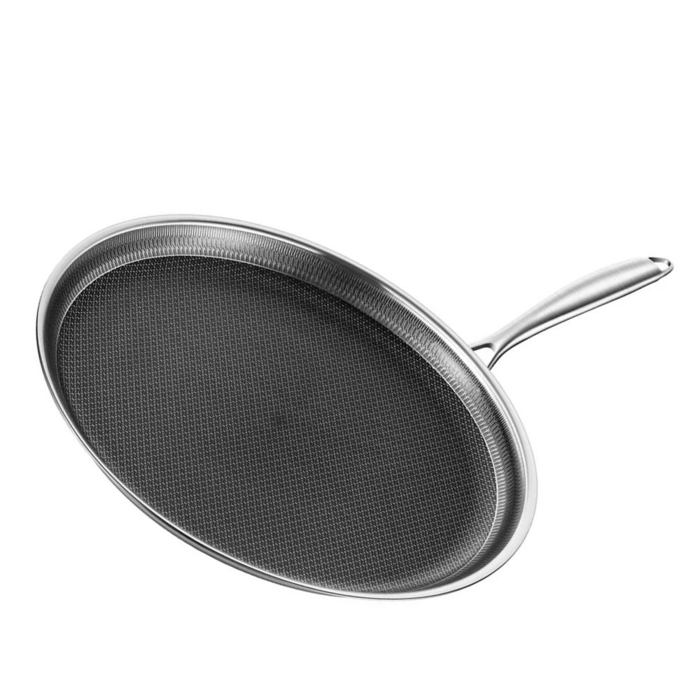 Frying Pan 32cm 316 Stainless Steel Flat Pizza Pan Pancake Steak Cooking Plate
