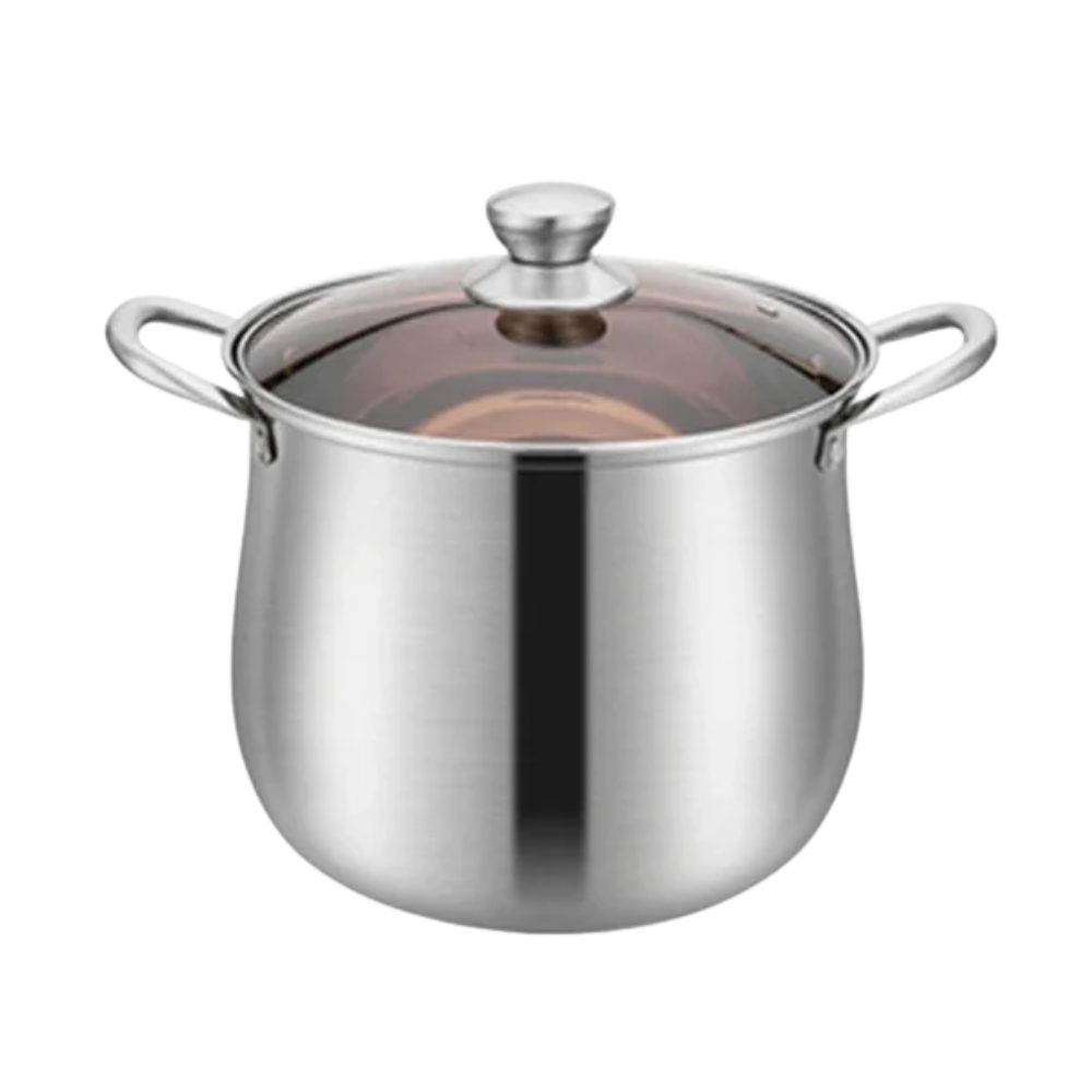 Soup Pot 26cm 9L Stainless Steel Deep Stock Cooking Pot with Glass Lid