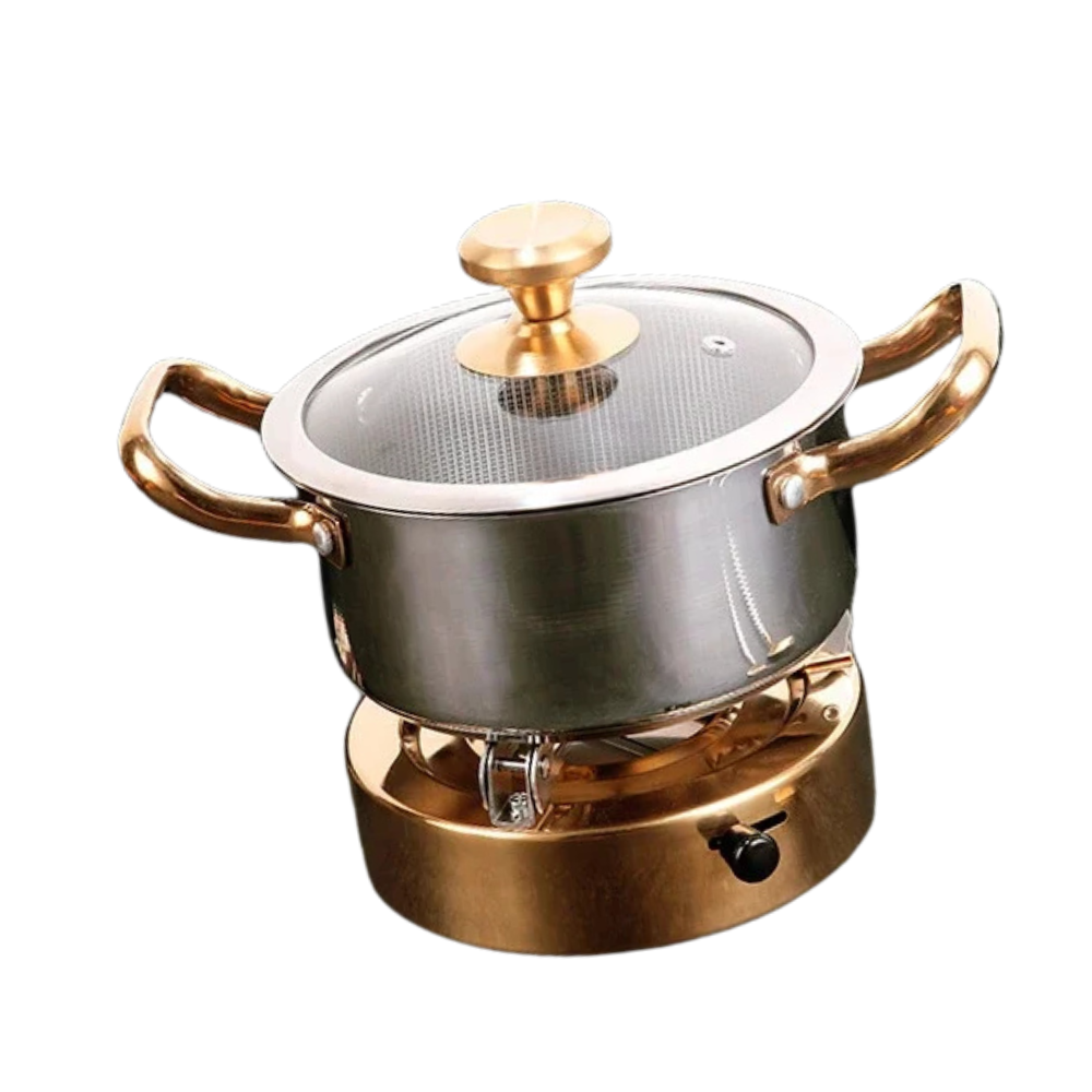 Hot Pot Set 22cm Stainless Steel Soup Pot with Heating Stove and Glass Lid