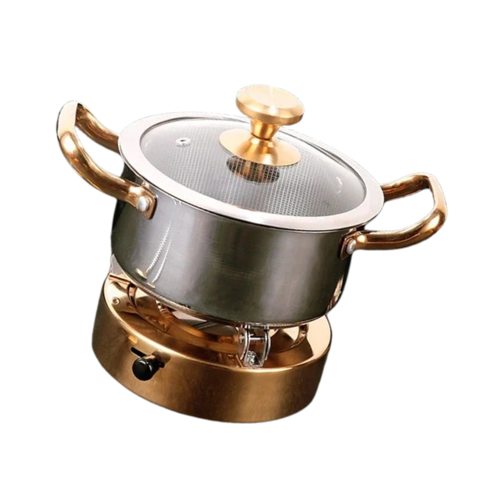 Hot Pot Set 24cm Stainless Steel Soup Pot with Heating Stove and Glass Lid