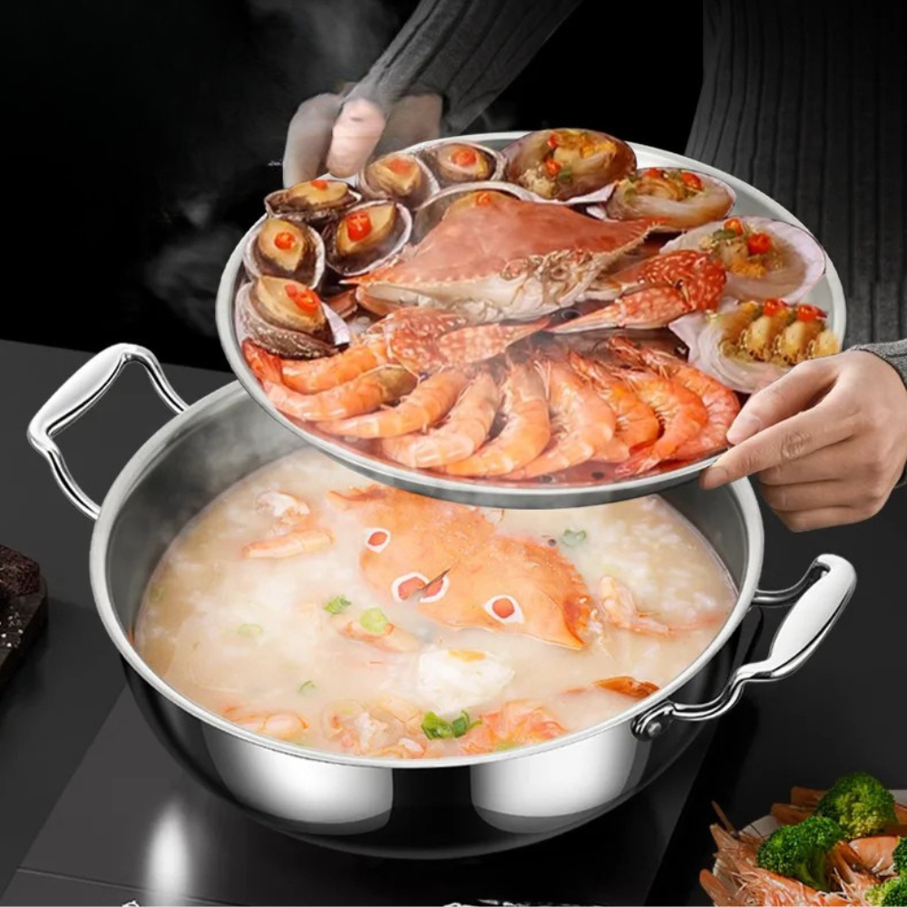 Steam Pot 32cm Double Layer 316 Stainless Steel Seafood Steamer Cookware with Lid