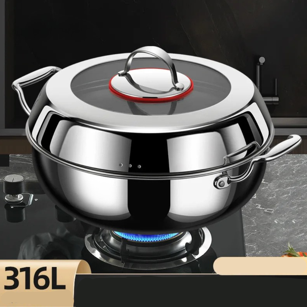 Steam Pot 32cm 316 Stainless Steel Double Layer Seafood Steamer Hot Pot with Lid