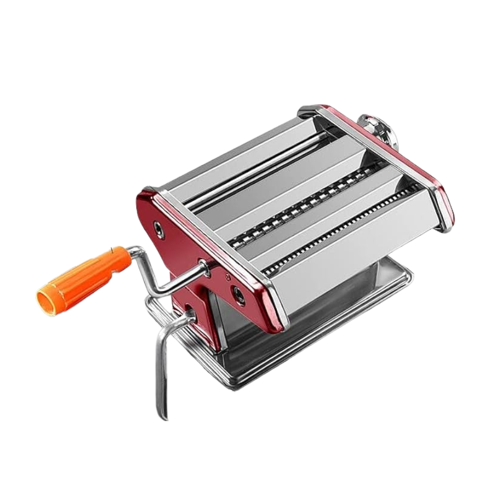 Manual Pasta Maker 3 Blade Stainless Steel Noodle Roller Machine with Adjustable Thickness – Red
