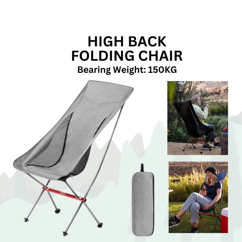 Camping Moon Chair Lightweight Folding Outdoor Backpack Seat with Aluminum Alloy Frame – Gray