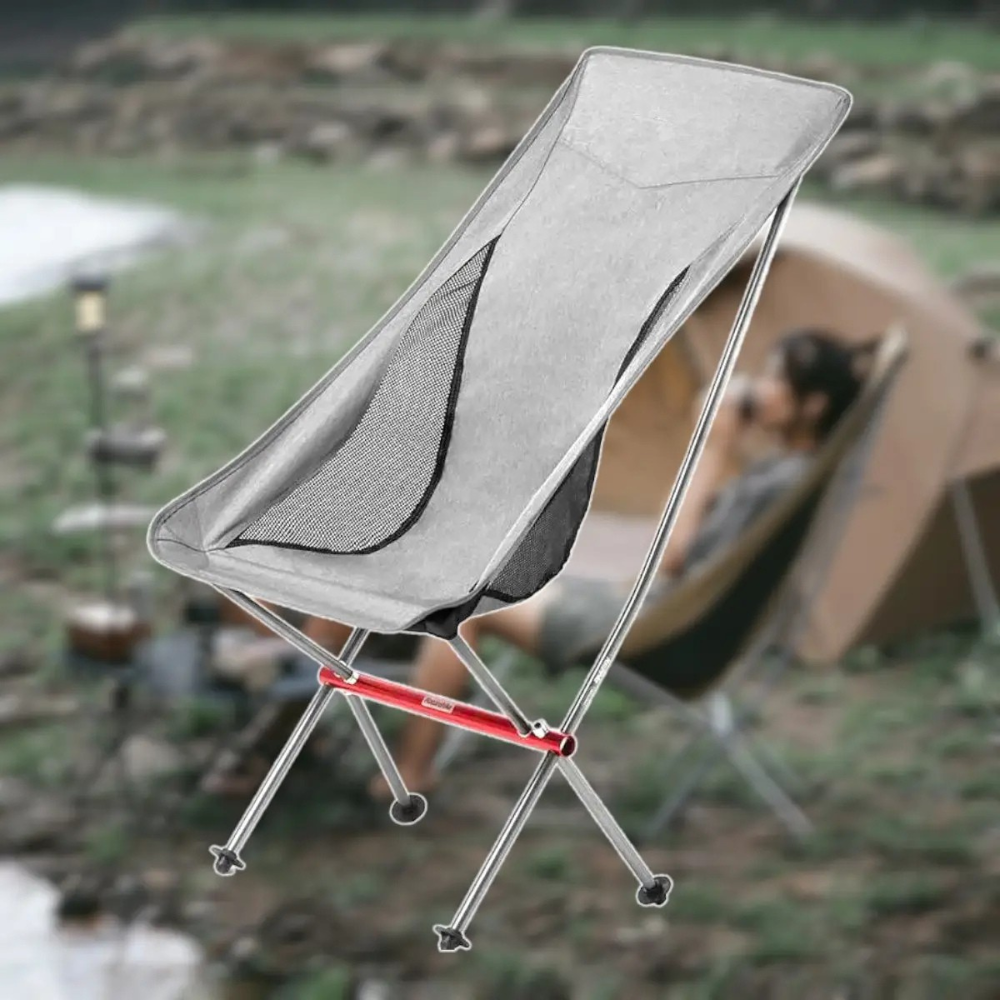 Camping Moon Chair Lightweight Folding Outdoor Backpack Seat with Aluminum Alloy Frame – Gray