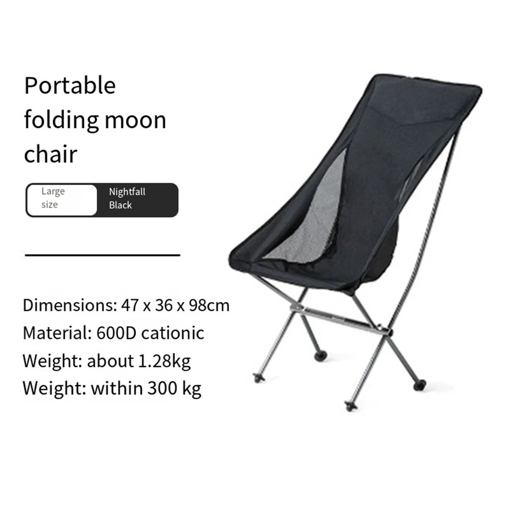 Camping Moon Chair Lightweight Folding Outdoor Backpack Seat with Aluminum Alloy Frame – Black