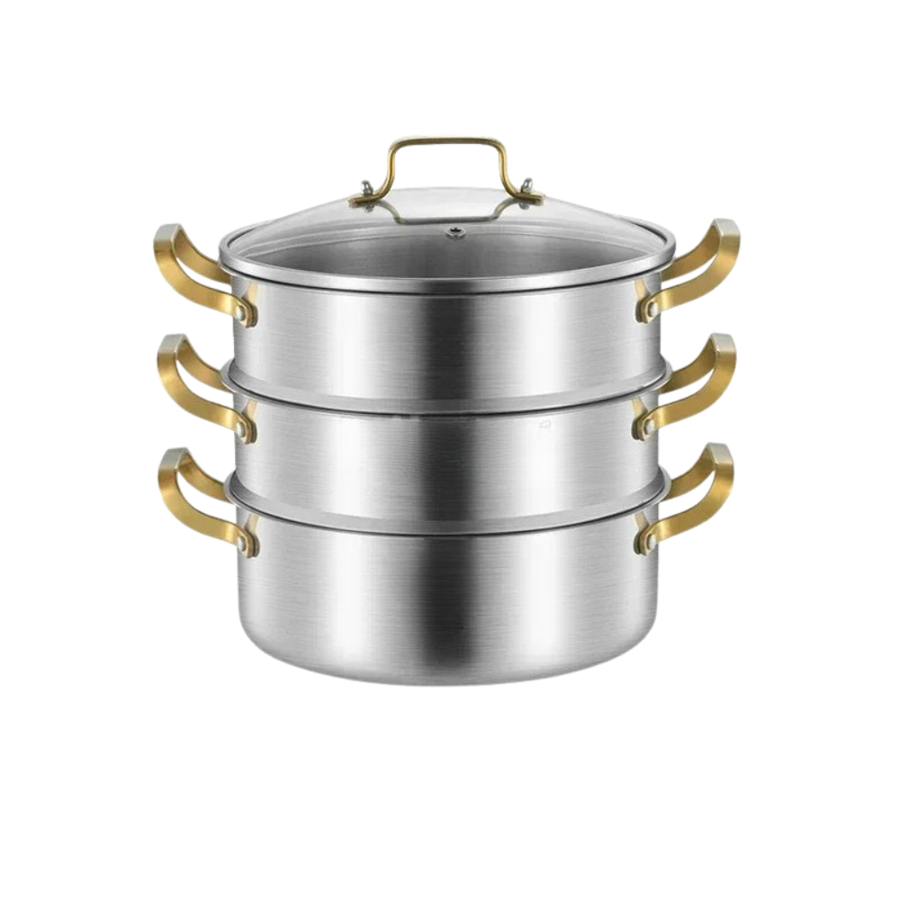 316 Stainless Steel Steamer Pot 34cm 3 Layer Soup Stock Pot with Lid for Gas & Induction