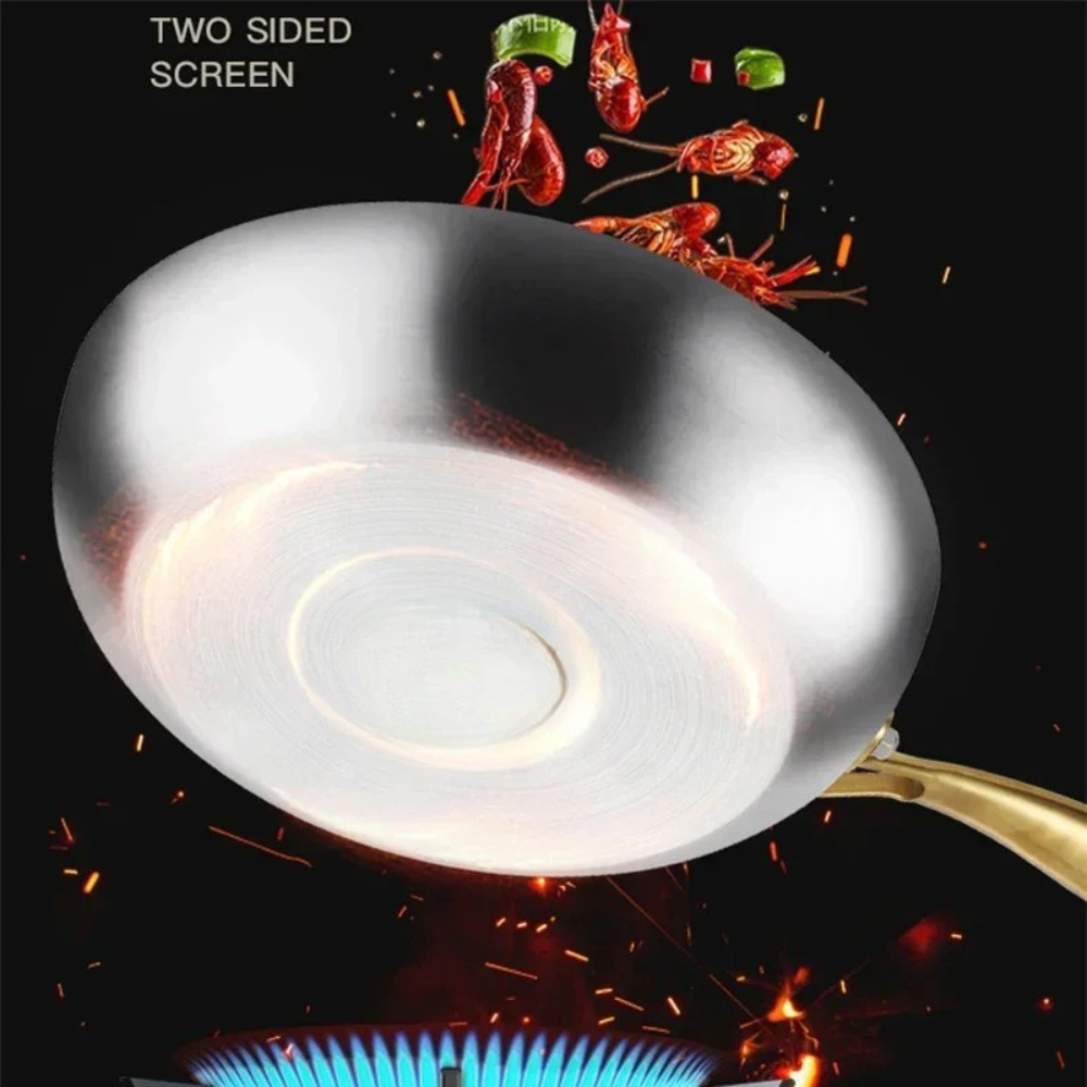 Frying Pan 26cm 316 Stainless Steel Chef Wok for Gas & Induction Cooking