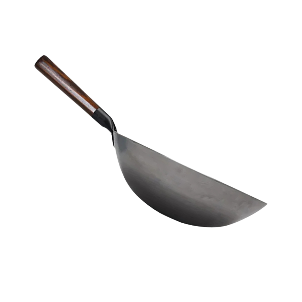 Hand Hammered Carbon Steel Wok 30cm Non-Coated Stir Fry Pan with Wooden Handle