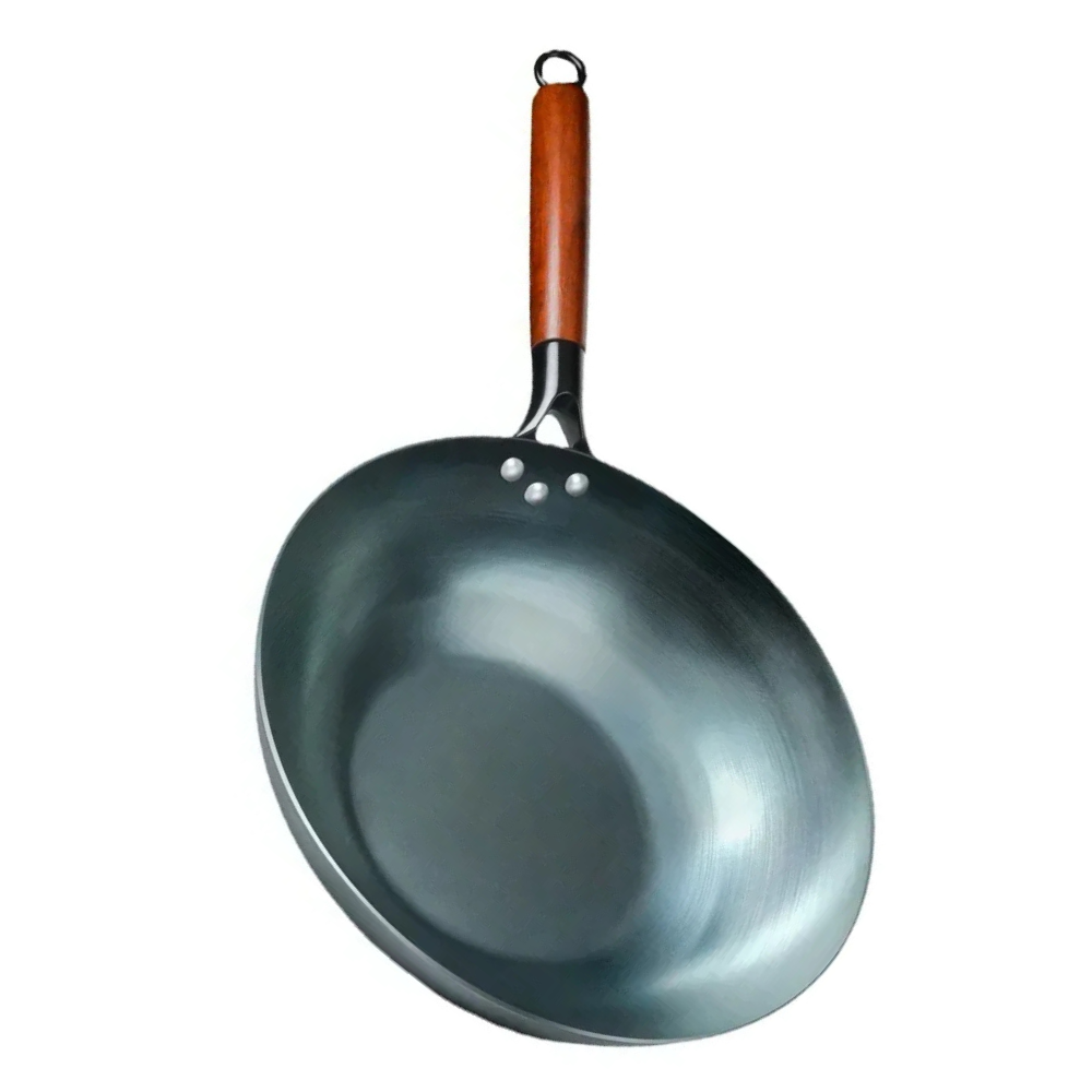 Flat Bottom Blue Iron Wok Pan 34cm Traditional Non-Coated Stir Fry Pan for Gas and Induction Cooktops