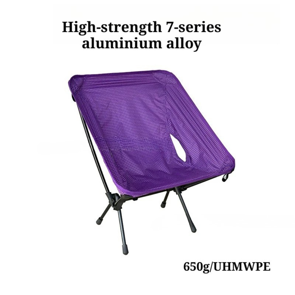 Ultralight Folding Camping Chair 650g Portable Moon Chair for Hiking Fishing Backpacking – Purple