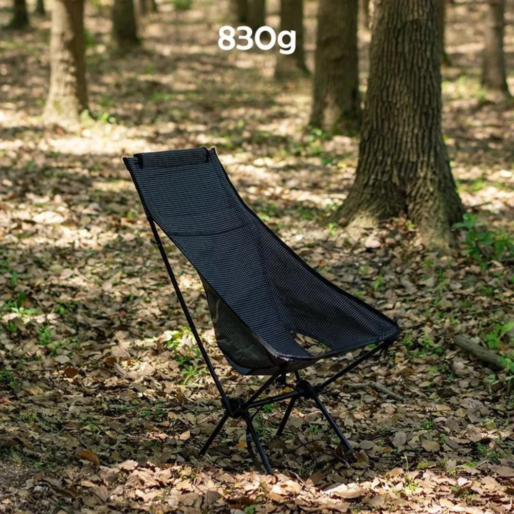 Ultralight Folding Camping Chair 830g High Back Portable Moon Chair Aluminum Alloy Outdoor Seat – Grey