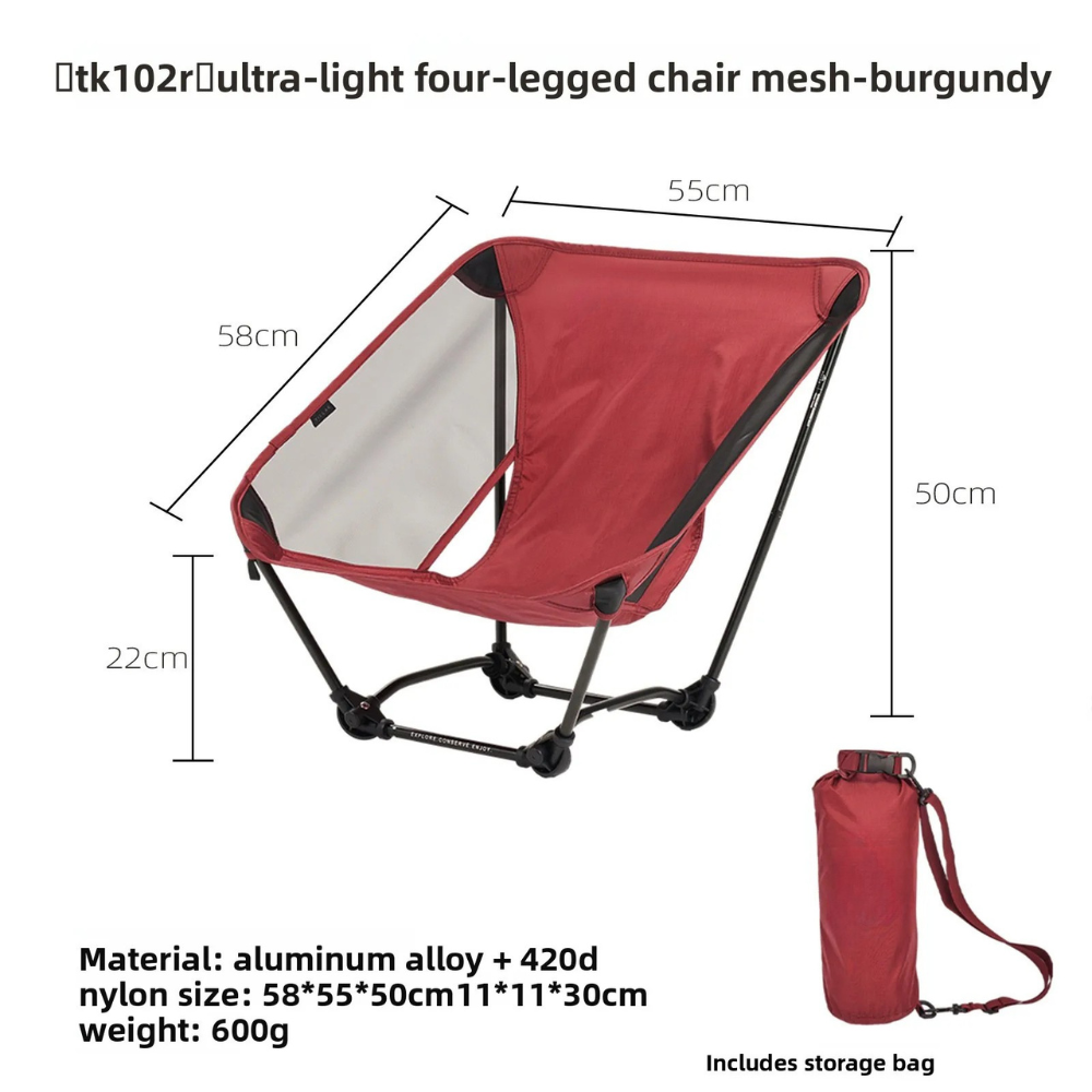 Camping Chair 650g Ultralight Folding Ground Seat Aluminum Alloy Outdoor Hiking Chair – Red