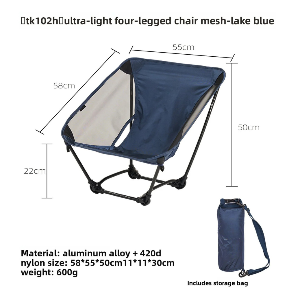 Camping Chair 650g Ultralight Folding Ground Seat Aluminum Alloy Outdoor Hiking Chair – Blue