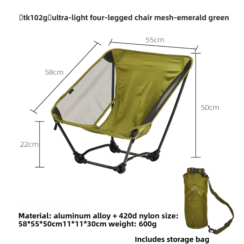 Camping Chair 650g Ultralight Folding Ground Seat Aluminum Alloy Outdoor Hiking Chair – Green